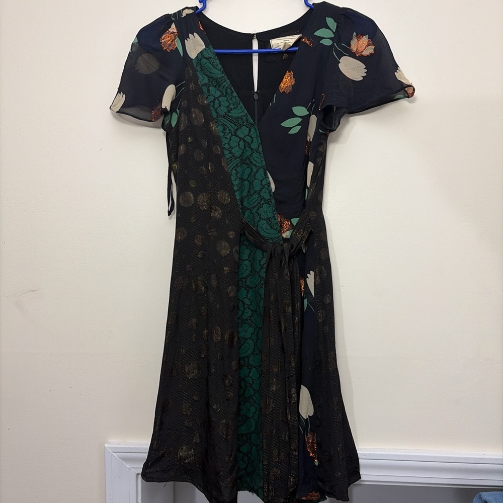 Moulinette Soeurs Black and Green Floral Mini Dress